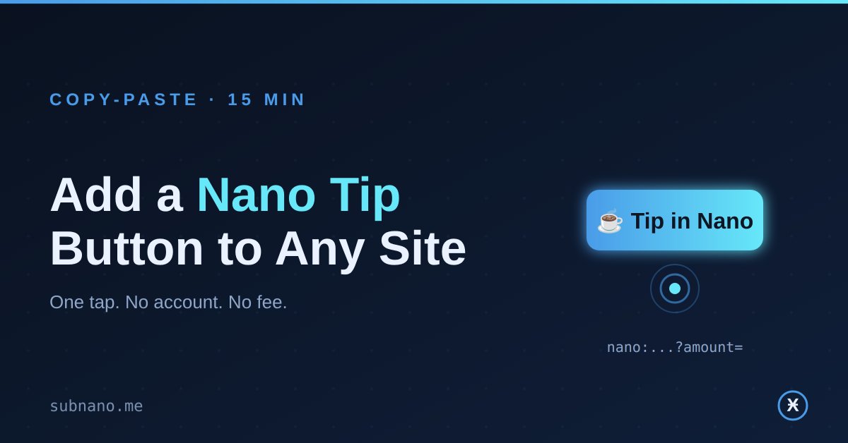 Add a Nano Tip Button to Any Website in 15 Minutes (Copy-Paste Widget)