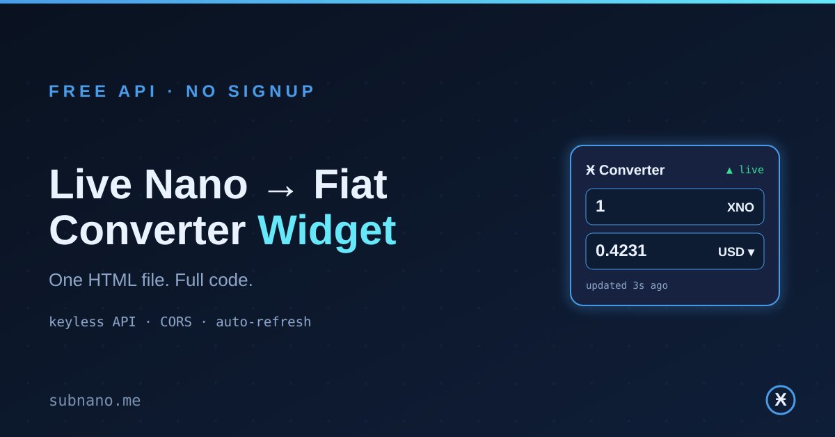 Build a Live Nano (XNO) → Fiat Converter for Your Site — Free API, No Signup, Full Code